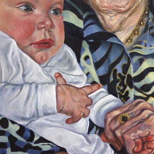 Portret 'Baby op schoot' door Hanny de Beer